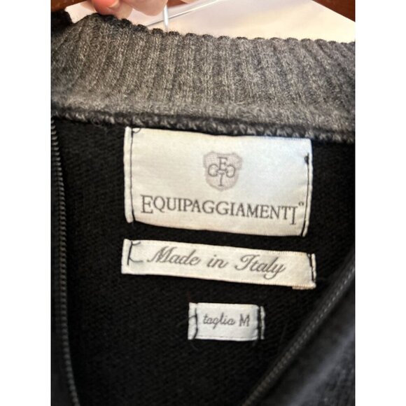 Equipaggiamenti Made In Italy Black & Gray Wool Sweater Half-Zip Ribbed Trim - M - Picture 7 of 11